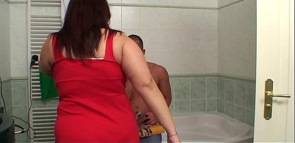  Big boobs mother in law helps him cum in the bathroom